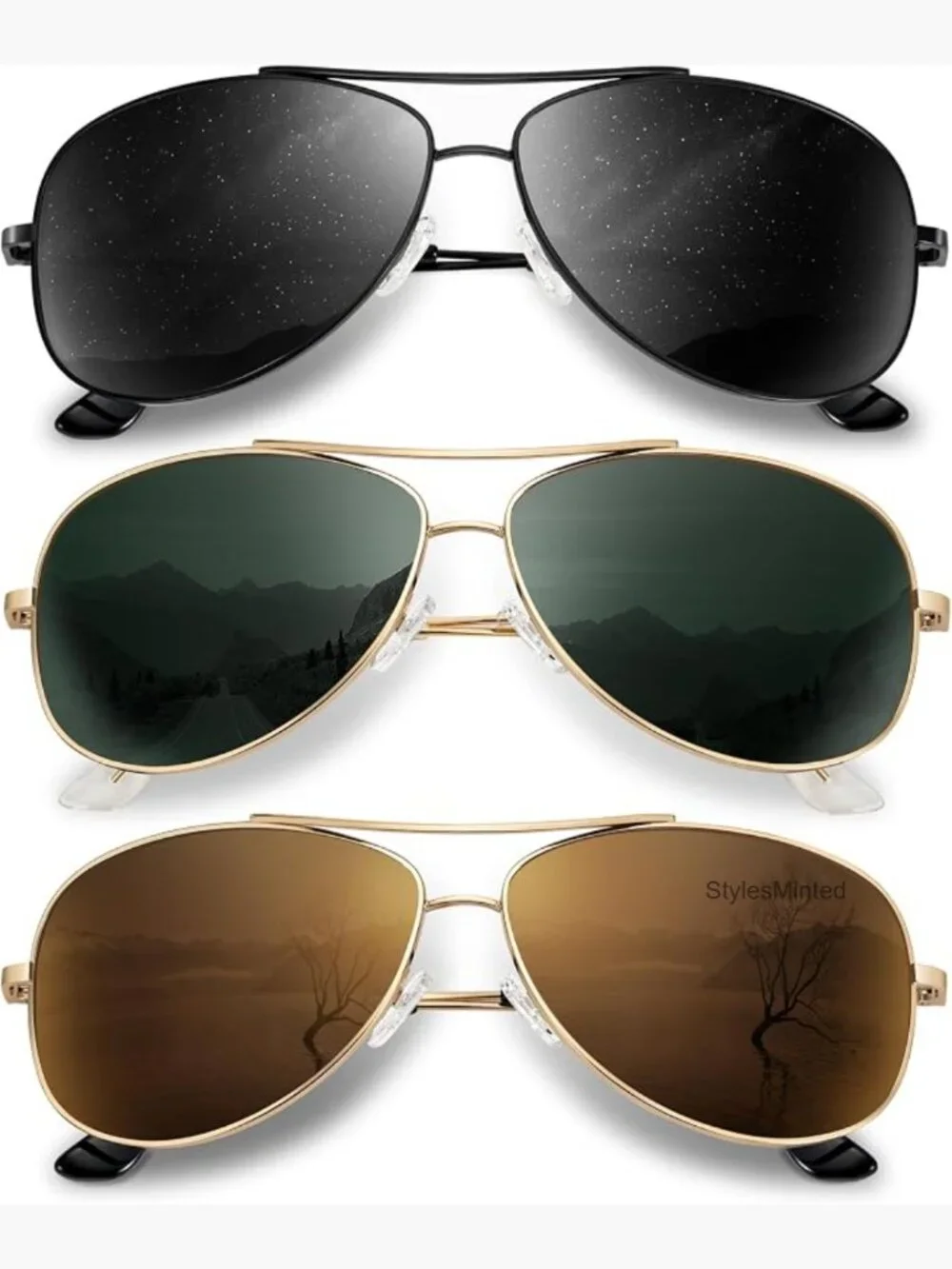 Polarized Aviator Sunglasses 3 Pack UV400 Metal Frame Lightweight